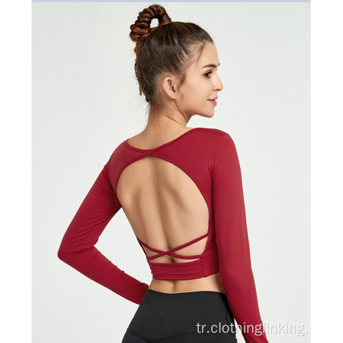 Seksi Backless Yoga Gömlek Aç Geri